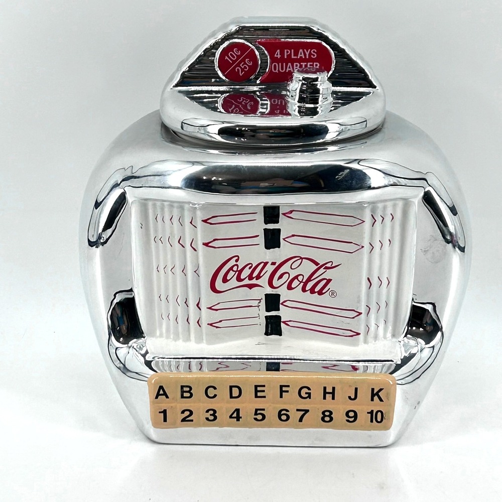 Vintage Coca-Cola Jukebox Ceramic Cookie Jar Silver Chrome Finish Retro Diner